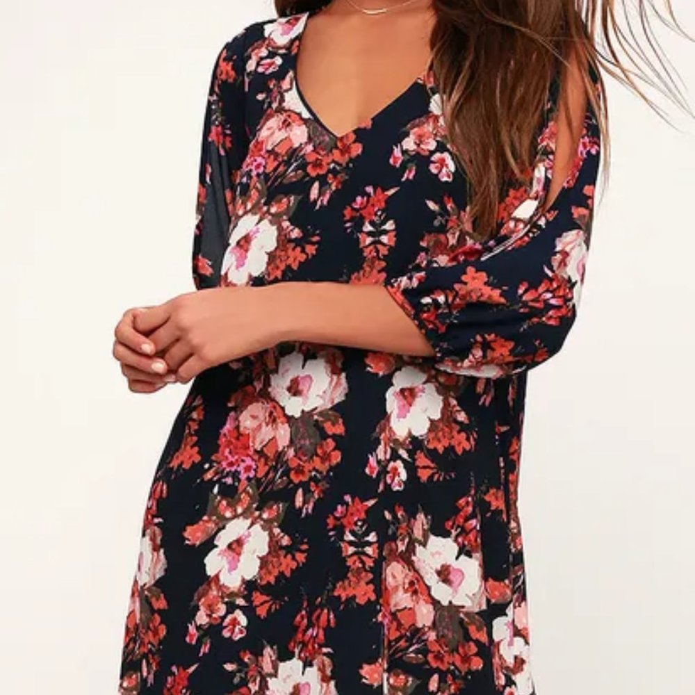 Lulus: Shifting Dears Floral Print Dress - Navy Blue with Floral Print